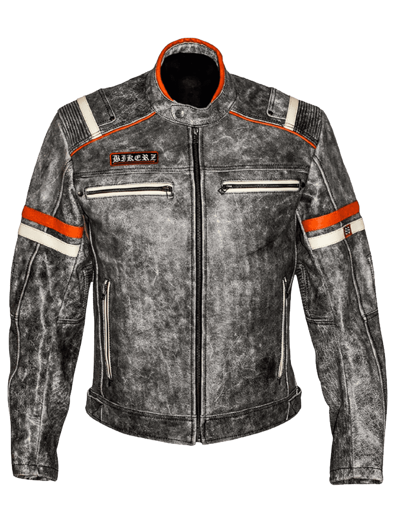 Retro leather moto jacket with armor Black leather electric bike electric motorcyle jacket with armor at www.custom-ebike.com