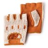 White knit and leather fingerless glove for bikes and electric bikes